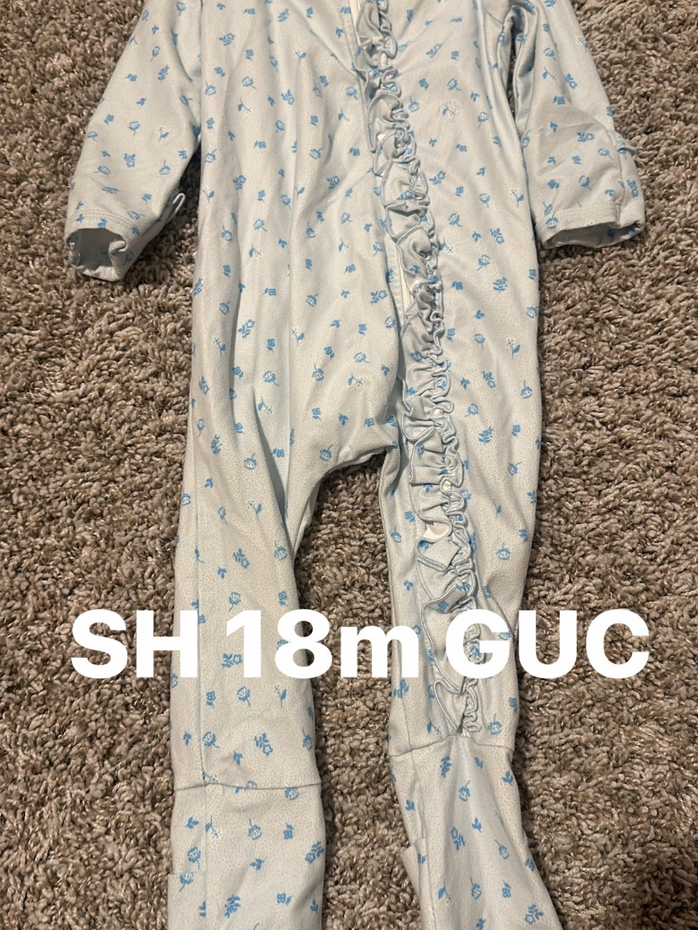 SweetHoney Light Blue Floral Ruffle Footed Pajama